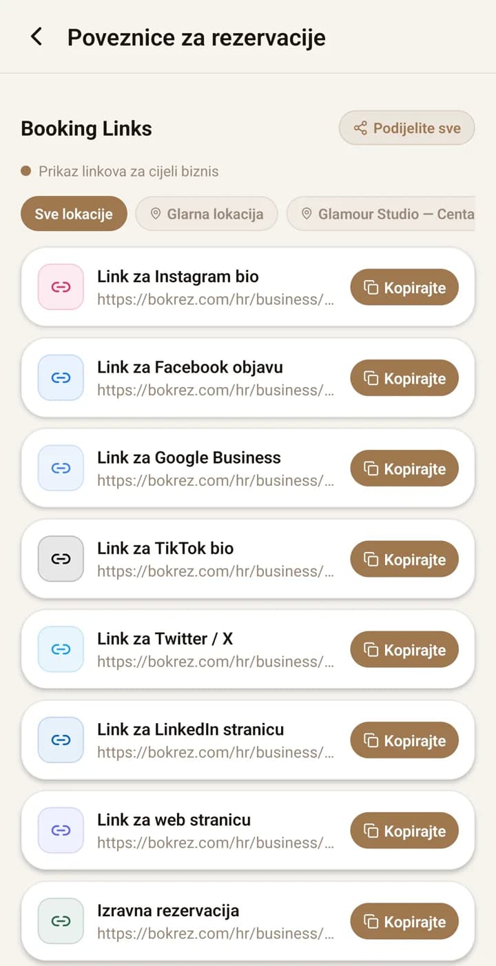 Buchungslinks für Google, Instagram und andere Kanäle